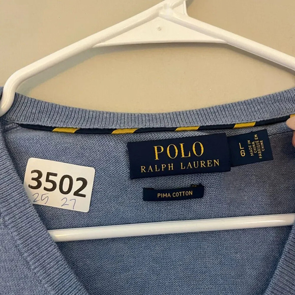 Polo Ralph Lauren Mens Blue Pullover Sweater Large Heather Pima Cotton NWT - Picture 2 of 9